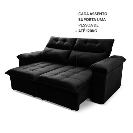 Imagem de Sofá Retrátil/Reclinável Verona 1,50m Suede Velut Preto c/ Molas no Assento - King House