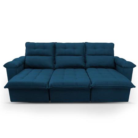 Imagem de Sofá Retrátil Reclinável Verona 2,30m Suede Velut Azul Molas Ensacadas - King House