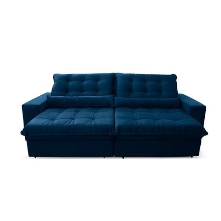 Imagem de Sofá Retrátil/Reclinável Zurique 2,70m Suede Velut Azul Marinho c/ Molas no Assento - King House