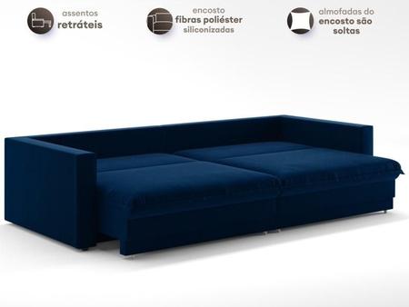 Imagem de Sofá Tango 2,20m sem caixa, Retrátil e Reclinável Veludocristal Azul Marinho - NETSOFAS