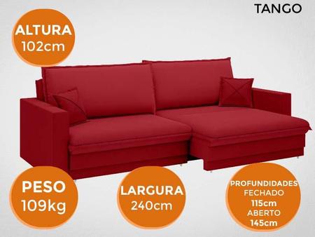 Imagem de Sofá Tango 2,40m sem caixa, Retrátil e Reclinável Velosuede Vermelho - NETSOFAS