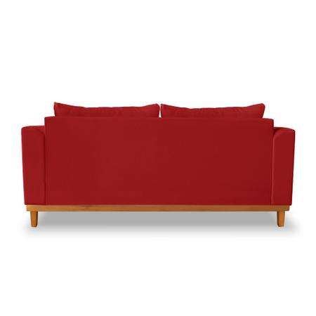 Imagem de Sofá Viena 3 Lugares Com Almofadas Decorativa Suede Vermelho - Madeira Prima Deccor