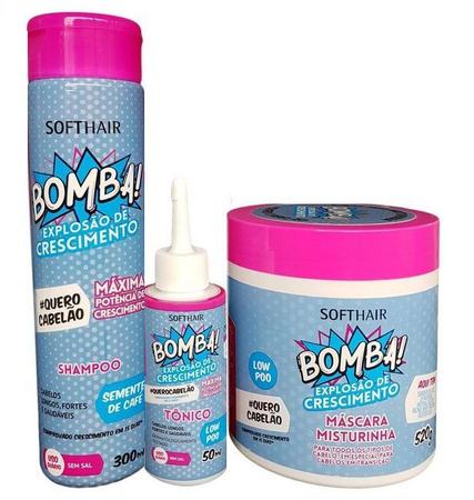 Imagem de Soft Hair Bomba Explosão De Crescimento  Kit Shampoo,Tônico 50mL E Máscara