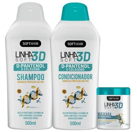 Imagem de Softhair Linha 3D D-Pantenol e colágeno Shampoo,Condicionador E Máscara Hidratação Capilar