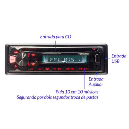 Imagem de Som Automotivo 1 DIN Roadstar RS-3760BR PRIME Bluetooth, Rádio AM/FM, Tela LCD, CD/DVD, Cartão SD, USB, Controle Remoto
