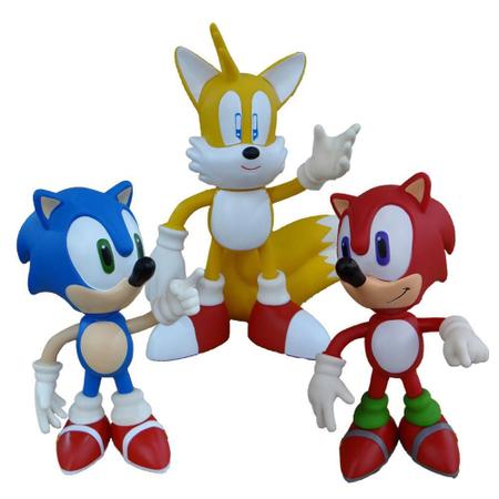 Sonic Azul Sonic Vermelho Tails - 3 Bonecos Grandes - Super Size