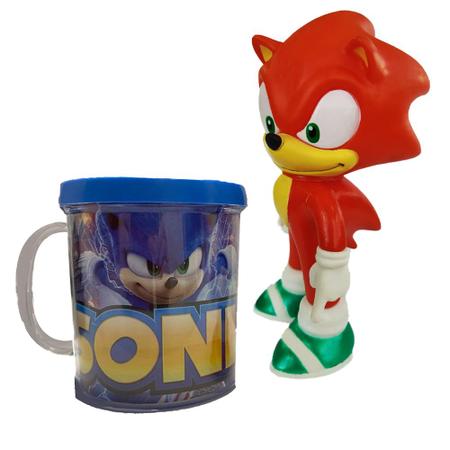 Imagem de Sonic Azul, Vermelho e Amarelo- Kit com 3 bonecos + canecas
