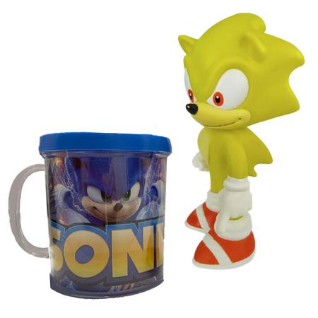 Imagem de Sonic Azul, Vermelho e Amarelo- Kit com 3 bonecos + canecas
