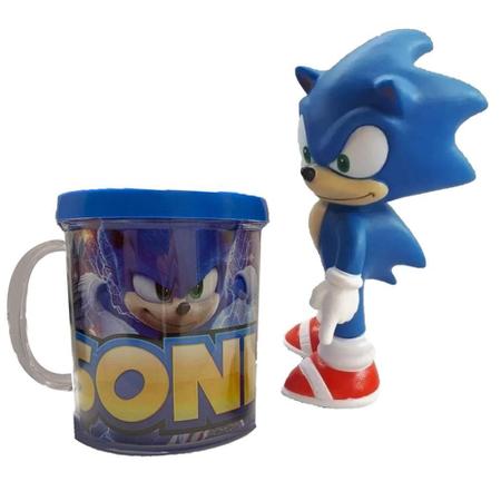 Imagem de Sonic Azul, Vermelho E Amarelo- Kit Com 3 Bonecos + Canecas