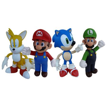 4 Bonecos Pelúcia Sonic, Tails, Mario E Luigi