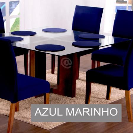 Imagem de Sousplat Com Base MDF E Capas Com Elástico 35cm x 35cm Em Malha Gel Lisa Kit 08 Peças - Azul Marinho
