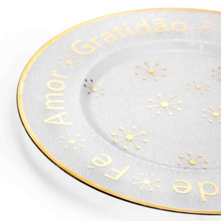 Imagem de Sousplat de Plástico Desejos de Natal Transparente e Dourado com Estrelas 33 cm - D'Rossi