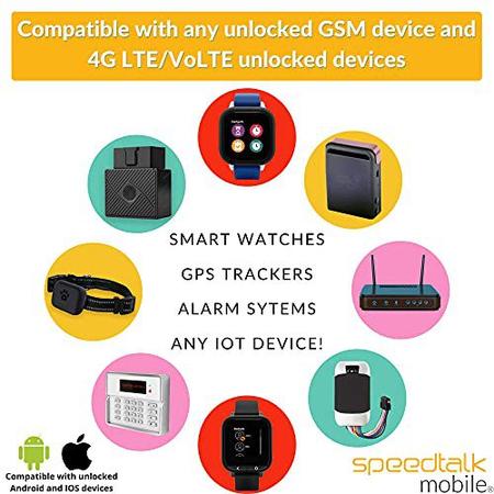 Imagem de SpeedTalk Mobile Cartão SIM para Smartwatch Infantil - 4G LTE GSM Wearables - 12 Meses de Serviço