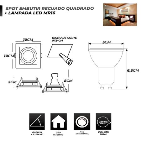 Imagem de Spot Embutir Recuado Quad BR C Lâmpada Led MR16 6500k