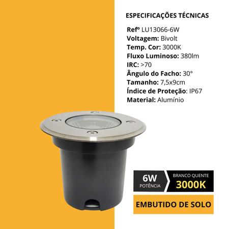 Imagem de Spot Led Balizador Piso 6w Embutir Branco Quente 3000k