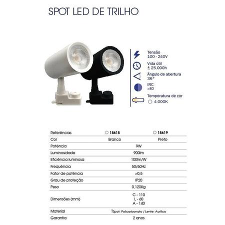 Imagem de Spot led de trilho 9w luz branco neutro 4000k cor: branco