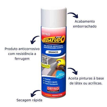 Imagem de Spray Borracha Líquida Impermeabilizante Telhado Emborrachado Dryko 400 ML 235g Telha PVC Clarabóia Tubo Cano