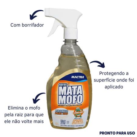 Imagem de Spray Mata Mofo Mactra 750 ML - Anti Mofo e Bolor Ação Prolongada Elimina Tudo Mofo Não Volta - (Teto de banheiro, guarda roupa, parede, armário, telh