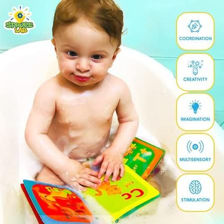 Imagem de Spruce Lab ABC Friends Magic Color Bath Books - 4 Bath Book Set - Brinquedos de Banho de Bebê Educacionais - Animais Mágicos Aparecendo na Água - Brinquedos de Dentição para Bebês - Menino / Menina Baby Bathtub Livros Baby Shower Toy