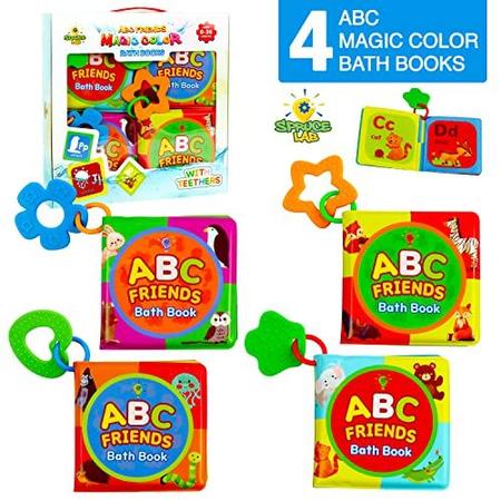 Imagem de Spruce Lab ABC Friends Magic Color Bath Books - 4 Bath Book Set - Brinquedos de Banho de Bebê Educacionais - Animais Mágicos Aparecendo na Água - Brinquedos de Dentição para Bebês - Menino / Menina Baby Bathtub Livros Baby Shower Toy