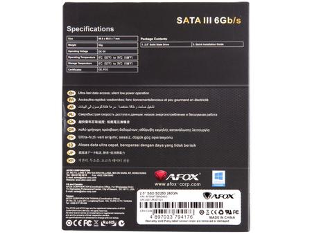 Imagem de SSD 240GB AFOX SD250-240GN SATA III Leitura 560MB/s e Gravação 500MB/s