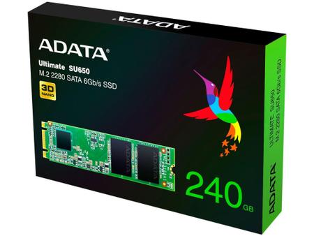 Imagem de SSD ADATA Ultimate SU650 240GB SATA 6Gb/s - M.2 Leitura 550MB/s Gravação 410MB/s