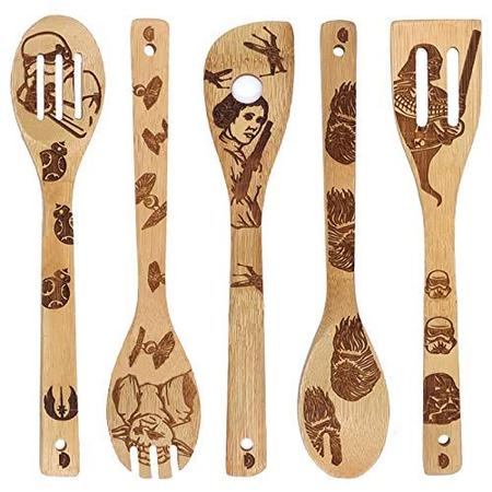  Star Wars Wooden Spoons Set of 5,Starwars Burned Kitchen  Utensils Set,Bamboo Cooking Utensils for Star Wars Kitchen Decor,Star Wars  Gifts for Men,Mothers Day Gifts,Housewarming Gifts: Home & Kitchen