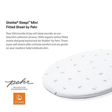 Imagem de Stokke Sleepi Mini Fitted Sheet by Pehr, Stork - Macio, 100% Orgânico Equipado Folhas - Feito para Oval Sleepi Mini Colchão - Sono Seguro - Disponível em Padrões Lúdicos