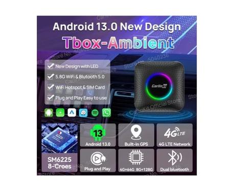 Imagem de Streaming Box Automotivo Carplay Android 13 8gb 128gb LED