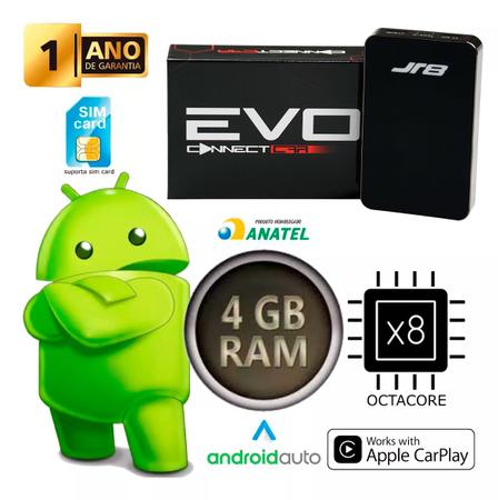 Imagem de Streaming Box EVO Connect Com 64GB De Memória Interna 4GB Ram Carplay Android IOs - JR8