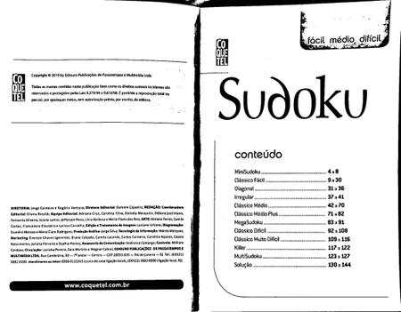 SUDOKU O MELHOR DO BRASIL - FACIL / MEDIO / DIFICIL - VOL 140 - A