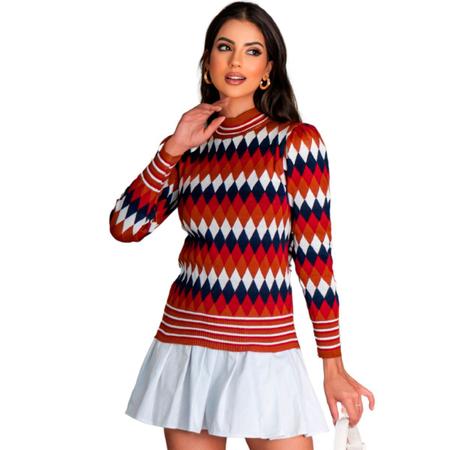 Imagem de Sueter Blusa Casaco Moldal Frio Lindo Tricot Inverno Básico Moda Parka Feminino Escama Mulher Quente Basico Moderno Luxo