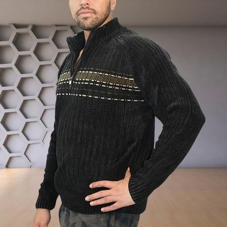 Imagem de Suéter Masculino Chenille Pulôver Meio Zíper Estilo Inverno