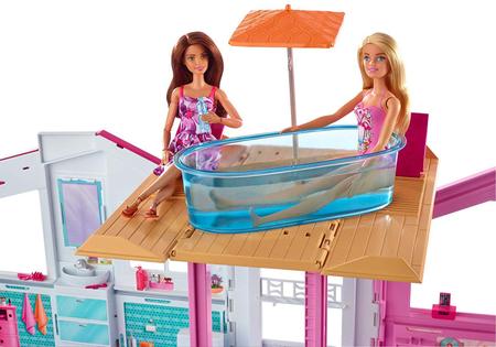 Casa da Barbie de 3 andares com guarda-sol pop-up, multicolorida