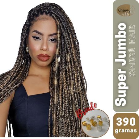 Imagem de Super Jumbo Cherey Cor T1B/White Preto/Branco 390 Gramas Tranças Box Braid Nagô Dread 60 cm Cores Ombrés