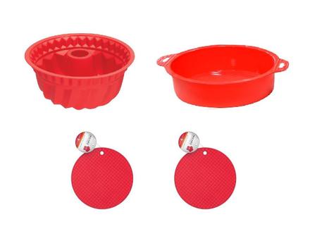 Imagem de Super Kit 22 Utensílios de Cozinha Vermelho Formas e Colheres em Silicone Com cabo em Inox