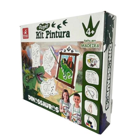 Kit Pintura Dinos com Cavaletes Tintas Telas Jogo Infantil