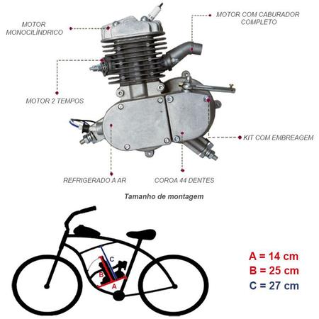 Imagem de Super Kit Motor 80CC Bike Bicicleta Motorizada 2 Tempos 2T Gasolina Completo Pkar Brasil Kmb Barato