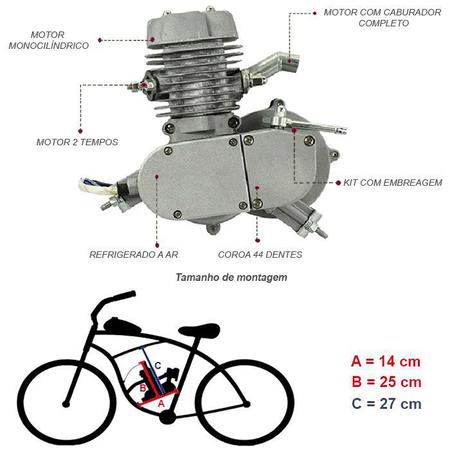 Imagem de Super Kit Motor Bicicleta Motorizada Gasolina 80CC 2T Completo Prata Importway Barato