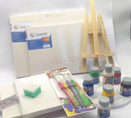 Mega Kit Pintura Telas + Cavalete + Estojo - Tinta Acrílica em