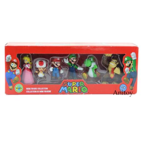 Imagem de Super Mario Kit 6 Bonecos Coleção Bros Luigi Yoshi Princesa