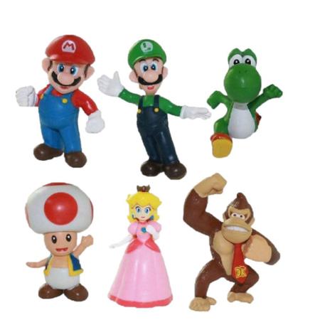 Imagem de Super Mario Kit 6 Bonecos Coleção Bros Luigi Yoshi Princesa