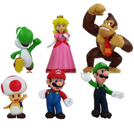 Imagem de Super Mario Kit 6 Bonecos Coleção Bros Luigi Yoshi Princesa