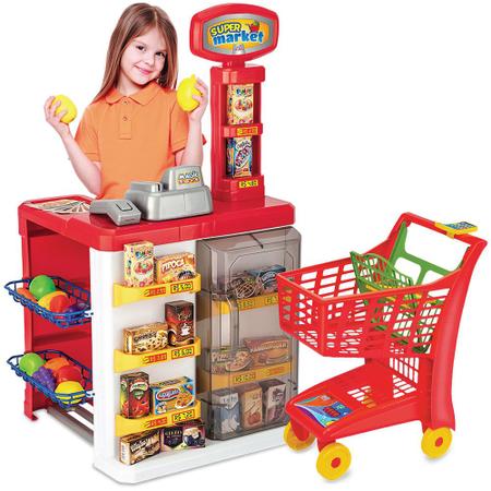 Imagem de Super mercado infantil com carrinho de compras registradora