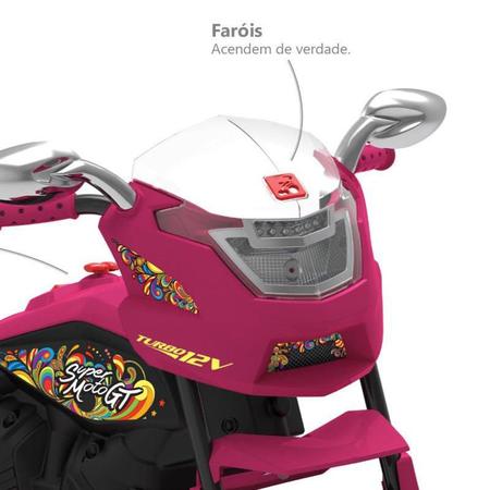 Moto Elétrica Infantil Bandeirante GT2 Turbo 12V Rosa - Bandeirante - 2562  BAND2562