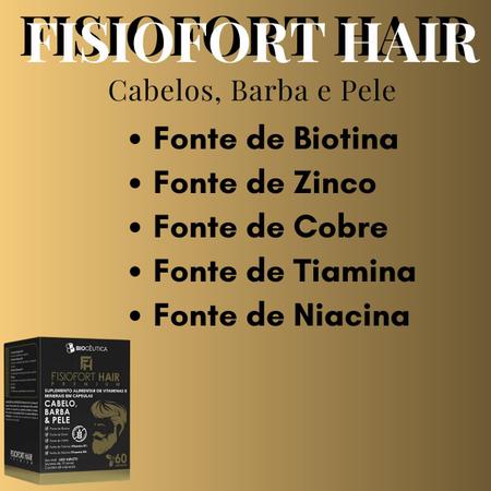 Imagem de Suplemento Alimentar de Vitaminas e Minerais Biocêutica Fisiofort Hair Cabelo, Barba e Pele Pote 60 Cápsulas 3 Unidades
