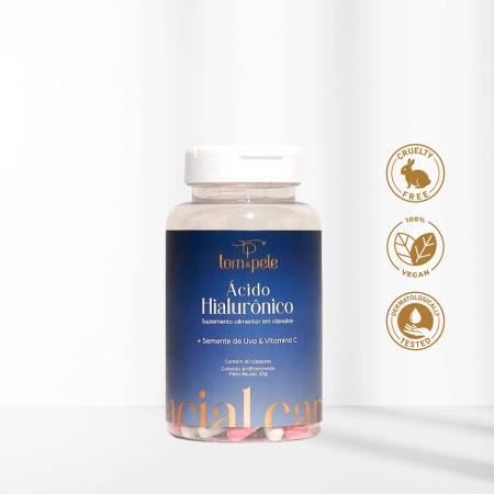Imagem de Suplemento Alimentar Skincare com Ácido Hialurônico, Vitamina C  e Sementes de Uva - 60 Cápsulas