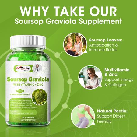 Imagem de Suplemento de gomas de graviola Alliwise Soursop 2000 mg com Vit C e zinco