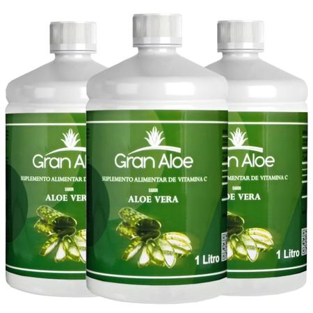 Imagem de Suplemento de Vitamina C Sabor Babosa Aloe Vera 1L Kit com 3 - Gran Aloe