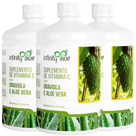 Imagem de Suplemento de Vitamina C Sabor Babosa Aloe Vera com Graviola 1L Kit com 3 - Infinity